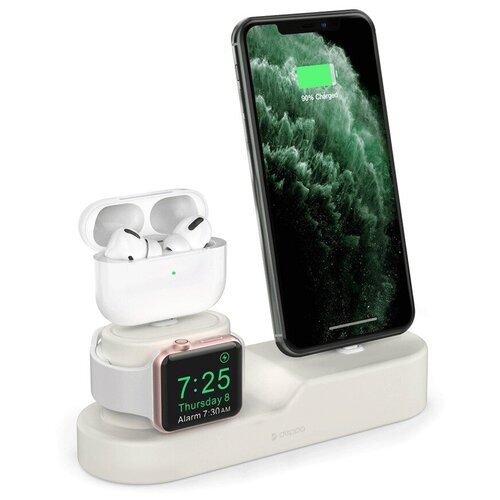 Подставка для зарядки 3-в-1 (iPhone, AirPods 1/2/Pro, Apple Watch 1/2/3/4/5),силикон,кремовый, Deppa 47107