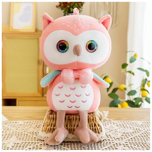 Мягкая игрушка Сова с длинными ножками и с бантом розовый 40см