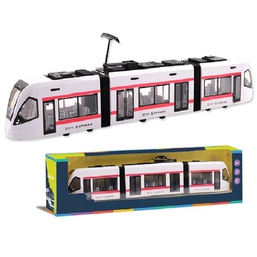 Машинка детская, Трамвай, городской транспорт, без света и звука, размер трамвая - 45 х 4,5 х 12 см.
