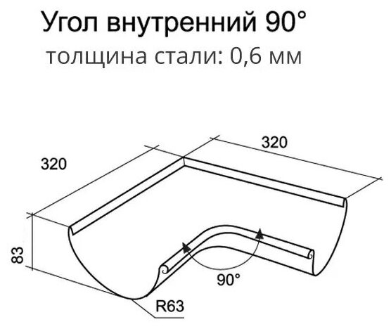 Угол желоба металлический внутренний d125 мм 90° водостока Grand Line, RR 29 красный - фотография № 2