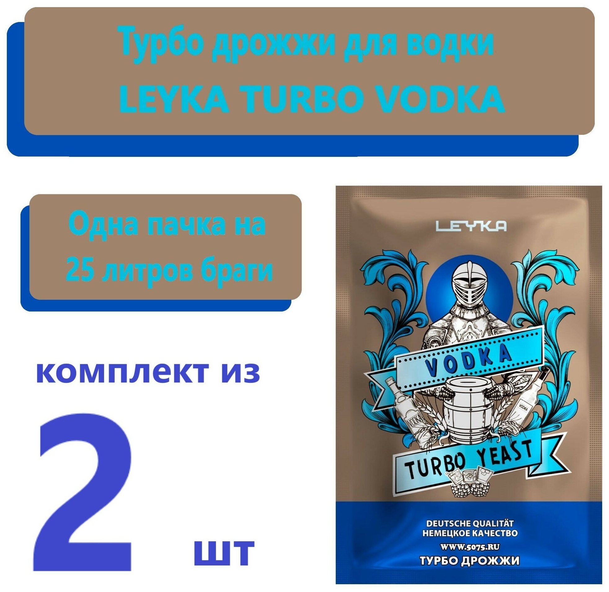 Спиртовые турбо дрожжи LEYKA VODKA, 83 г/ турбо дрожжи для водки (2 штуки)