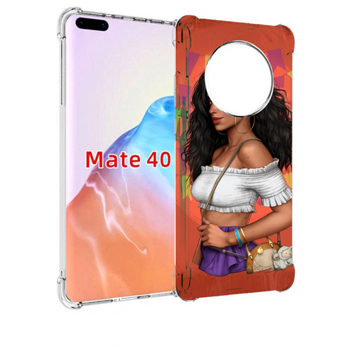 Чехол MyPads девушка-с-сумкой-мулатка женский для Huawei Mate 40 / Mate 40E задняя-панель-накладка-бампер