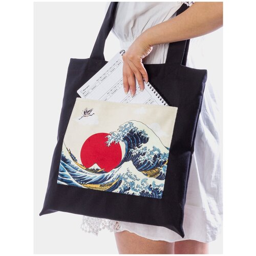 фото Сумка авоська нестандартика, фактура гладкая, черный