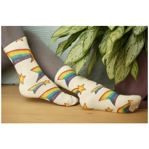 фото Носки шерстянки, размер 39/42, оранжевый, фиолетовый, зеленый, белый