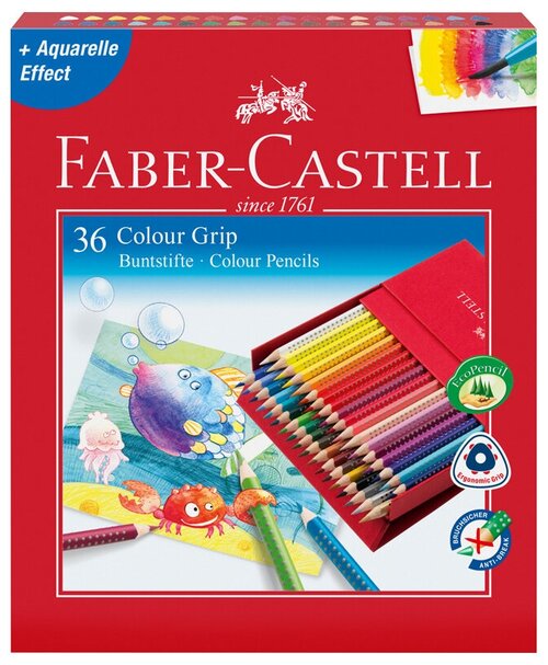 Карандаши цветные Faber-Castell Grip 36 цветов, акварельные, трехгранные, в студийной коробке
