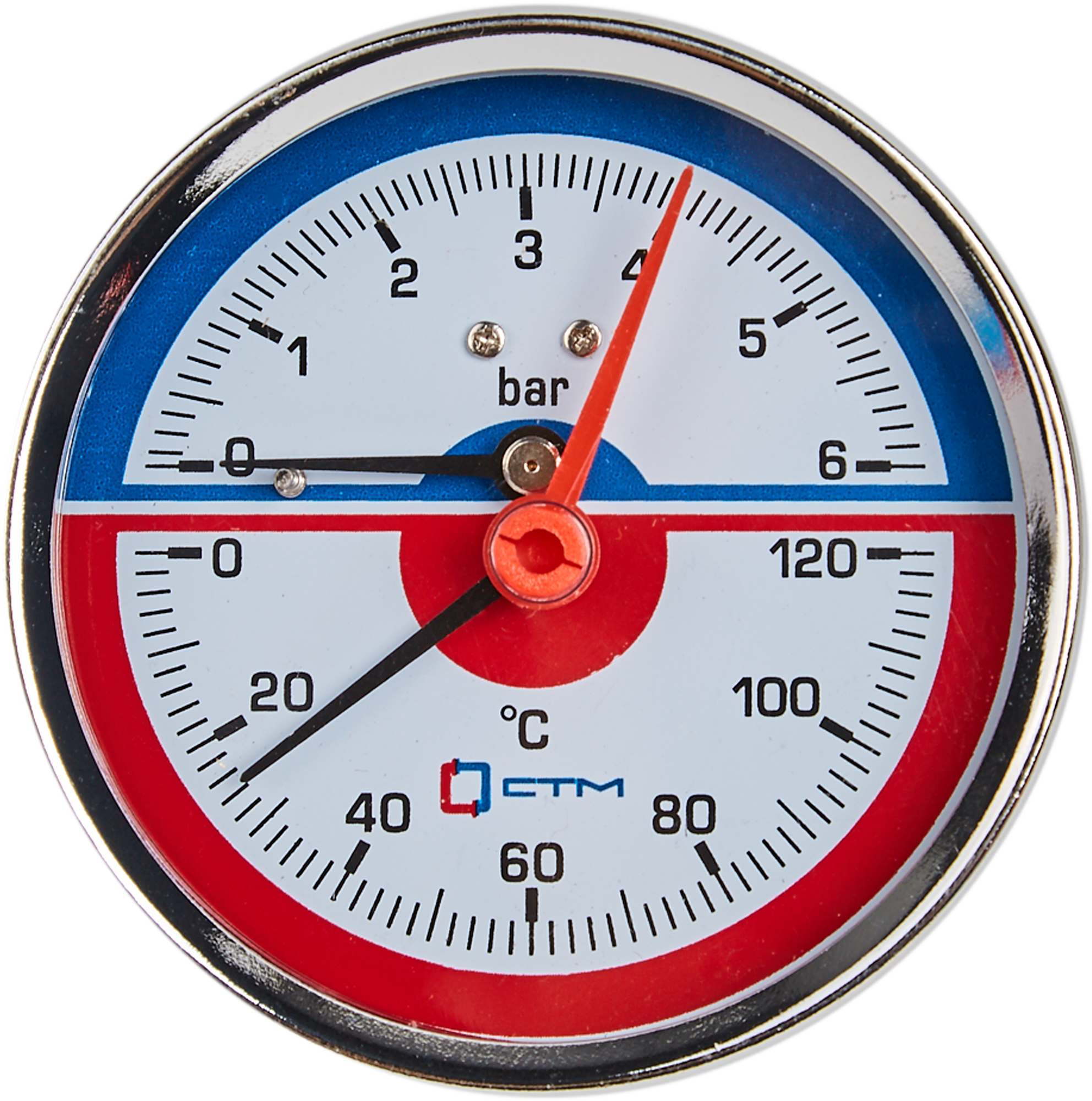 Термоманометр аксиальный 70 мм 120 С 0.6 Мпа 1/2"