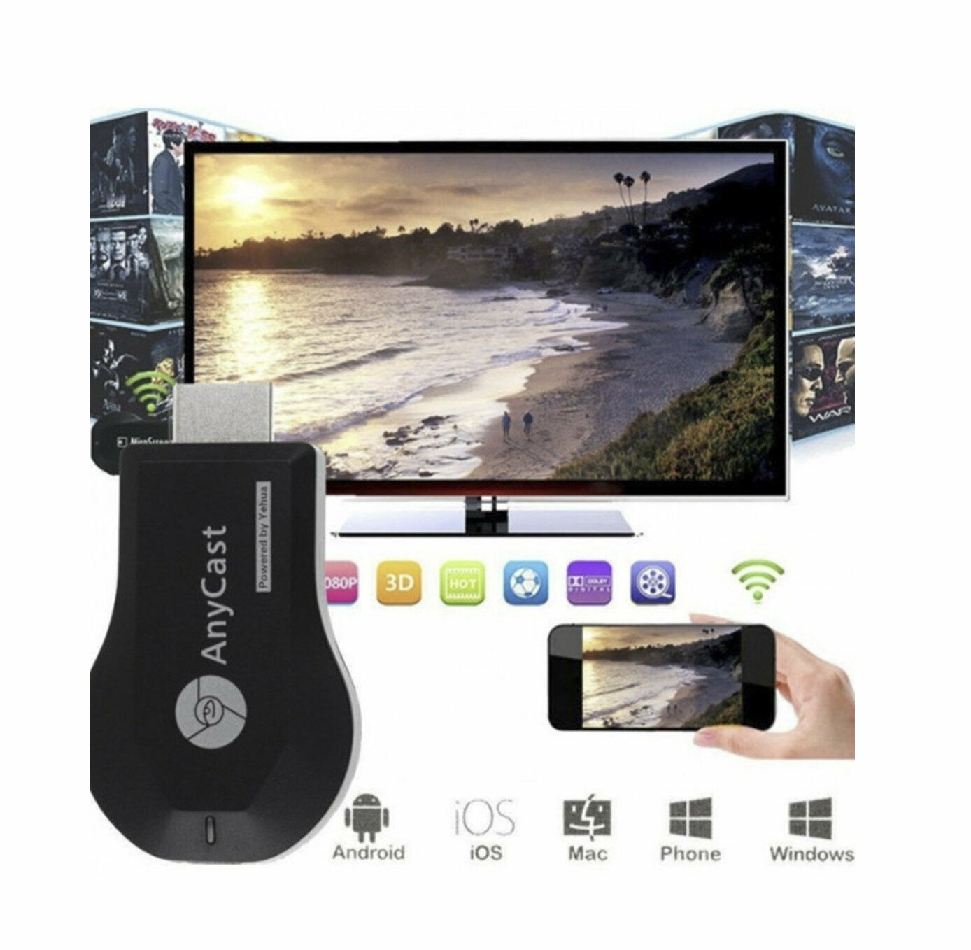 Медиаплеер ресивер WiFi HDMI AnyCAST M9 Plus Display Dongle (Черный) — фото 9