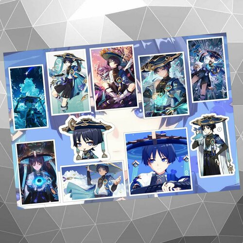 Стикерпак Скарамучча (Странник) Genshin Impact (Геншин Импакт) Набор виниловых наклеек