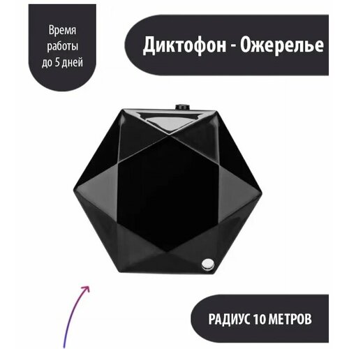 "Диктофон-подвеска" до 50ч записи черный, черная