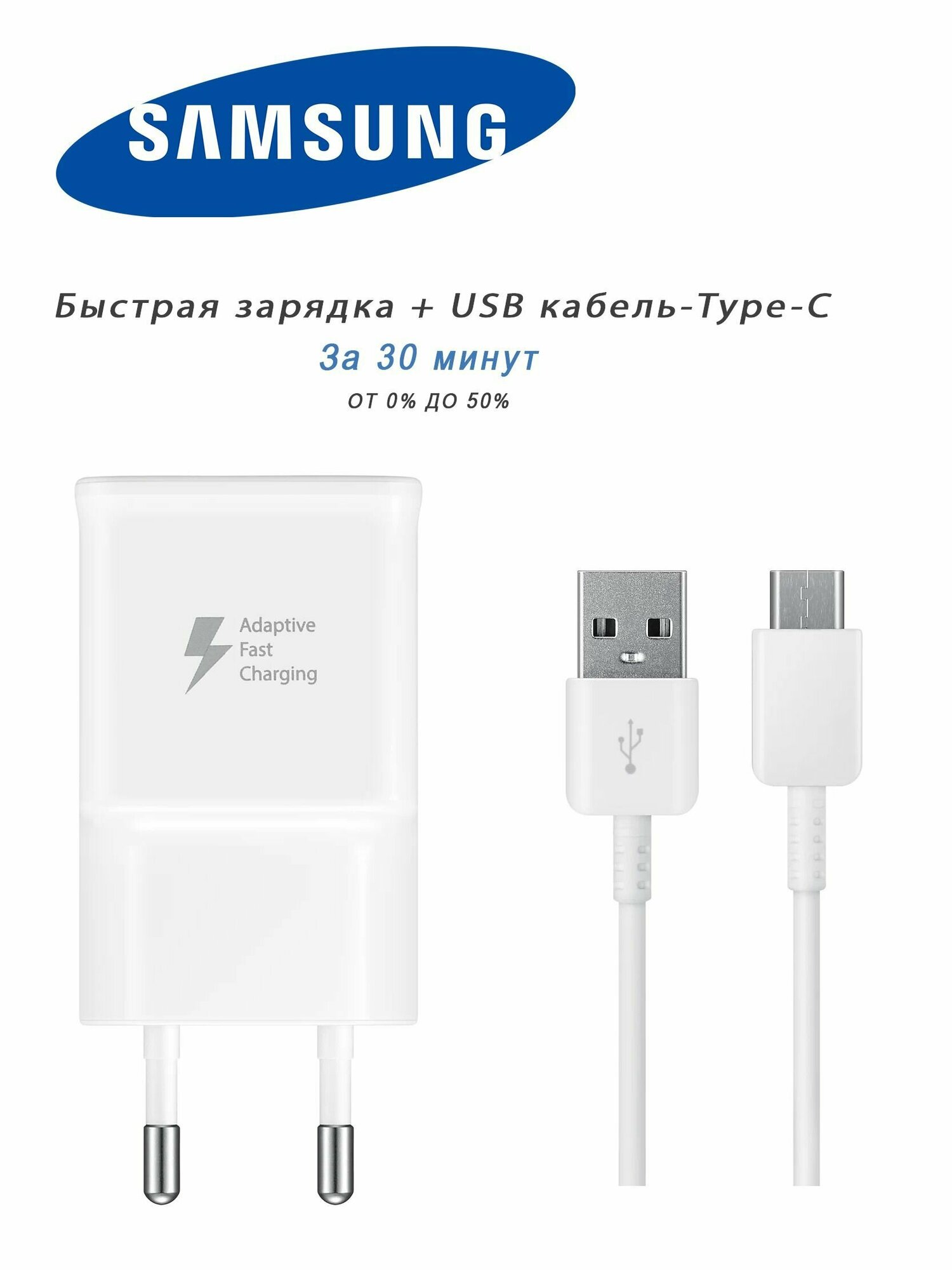 Комплект Сетевой Адаптер + Кабель для Samsung / EP-TA200 Travel Adapter / Fast Charge / Быстрая зарядка + Кабель Samsung Type-C EP-DG950CBE