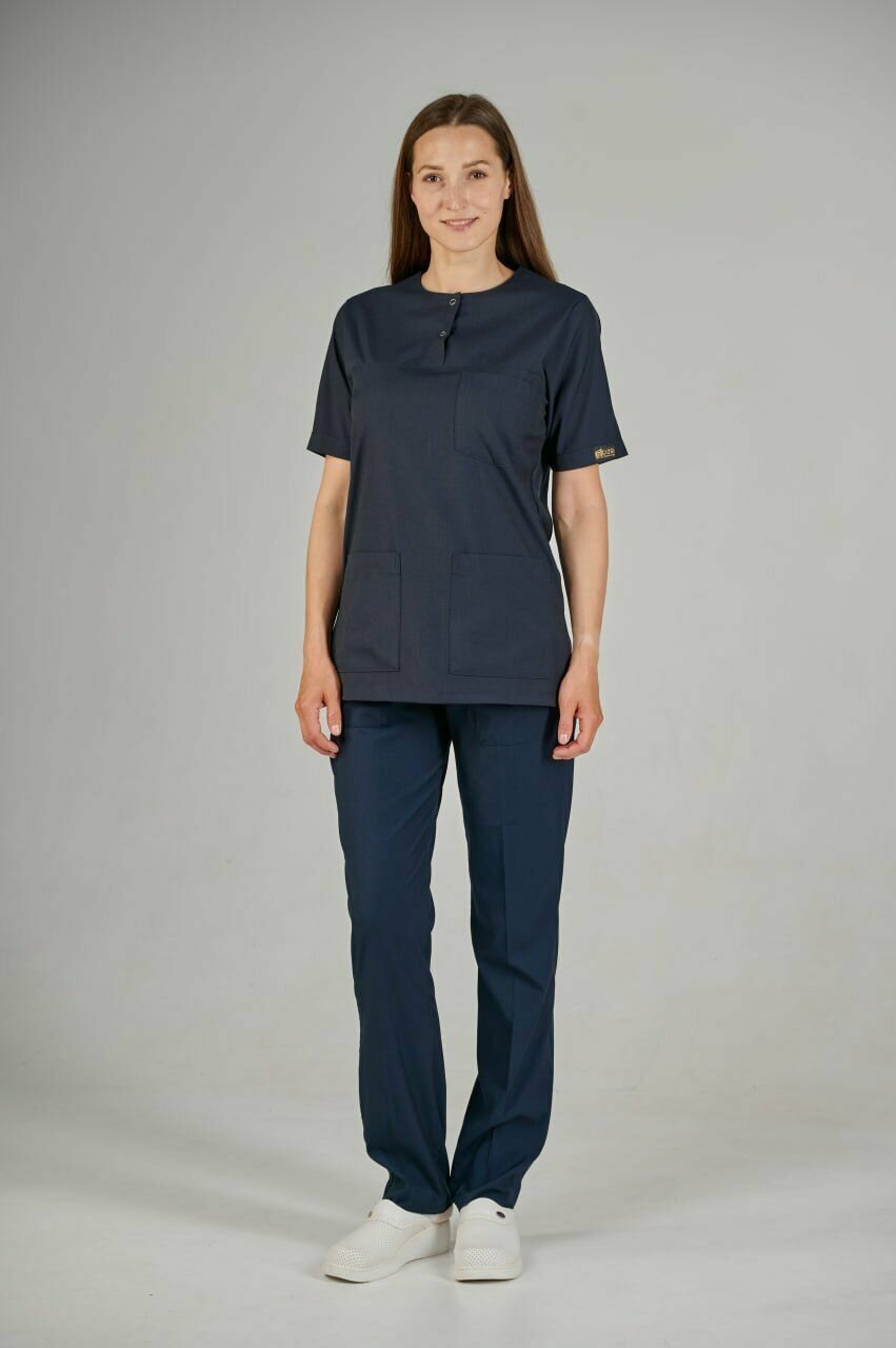 Медицинский костюм женский ткань стрейч, темно-синий, до больших размеров, Сizgimedikal Uniforma, Турция