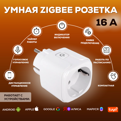 Умная беспроводная Zigbee розетка, голосовое управление Алиса, таймер, 16 А, с отслеживанием энергопотребления умный датчик газа zigbee от tuya smart распознает все виды газов подключается к умному приводу перекрытия газа умной розетке реле для алисы