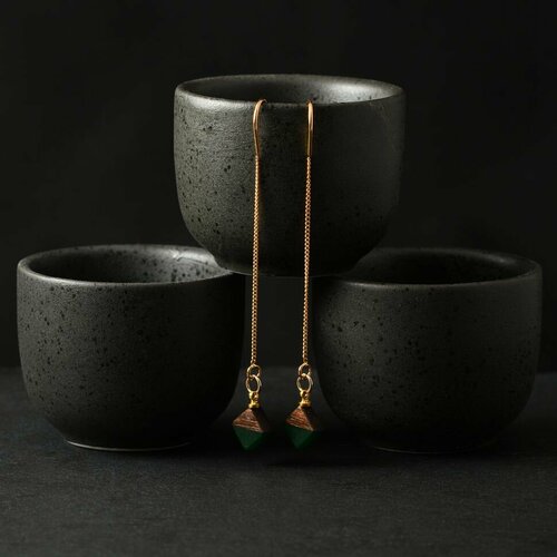 Серьги цепочки Алёна Китаева Гео, зеленые ромбики, дерево, размер 73 мм, коричневый, зеленый