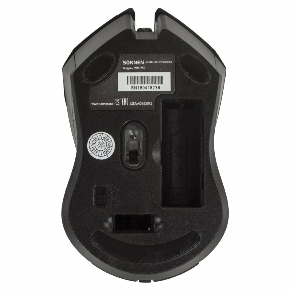 Мышь беспроводная Sonnen WM-250Bk USB 1600dpi 3 кнопки+1 колесо-кнопкаоптическая черная ОФИСМАГ - фото №3