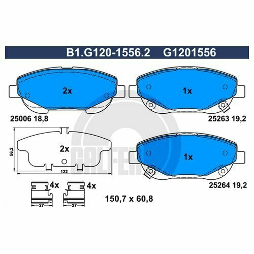 Комплект передних тормозных колодок Galfer B1G12015562 для Toyota Avensis, Verso