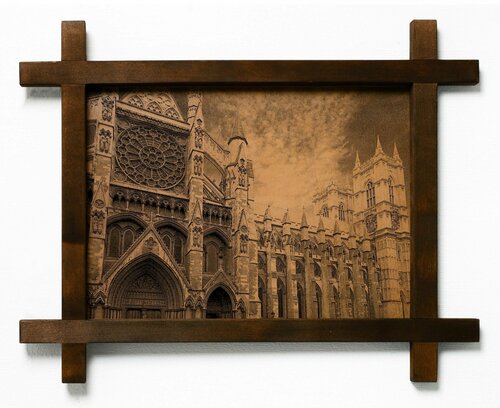 Картина Вестминстерское аббатство, интерьерная для украшения и декора на стену в деревянной раме, подарок, натуральная кожа, BoomGift