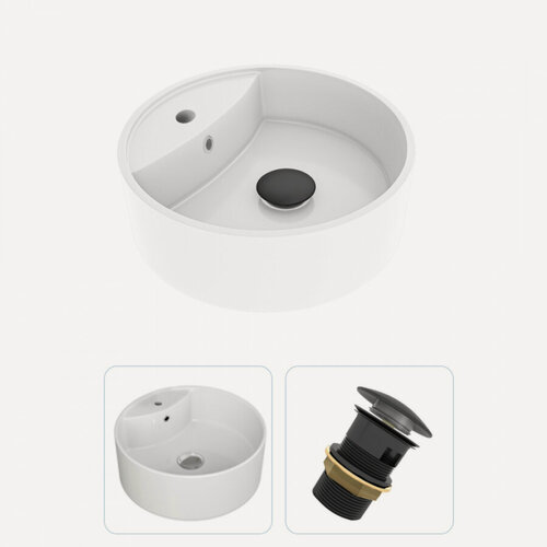 Изображение товара Раковина накладная для ванной Teymi Lina S D40 в комплекте донный клапан клик-клак с переливом черный F01556