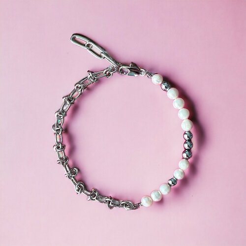 Чокер BUSA, гематит, длина 36 см, белый, серебряный