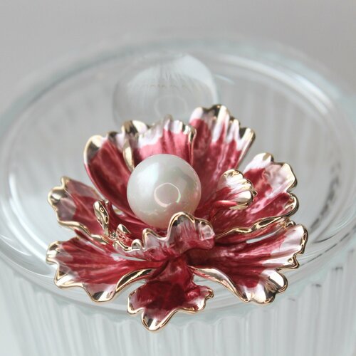 Брошь Ювелирная шкатулка, эмаль, жемчуг имитация, белый, розовый