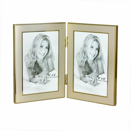 Фоторамка двойная, 10х15см, металл, золотистый цвет