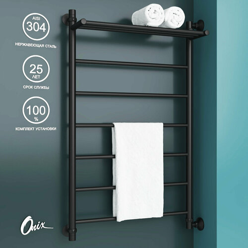 фото Полотенцесушитель водяной onix, модель classic plus black right 600x1000, лесенка с боковым подключением справа, черный матовый, полный комплект