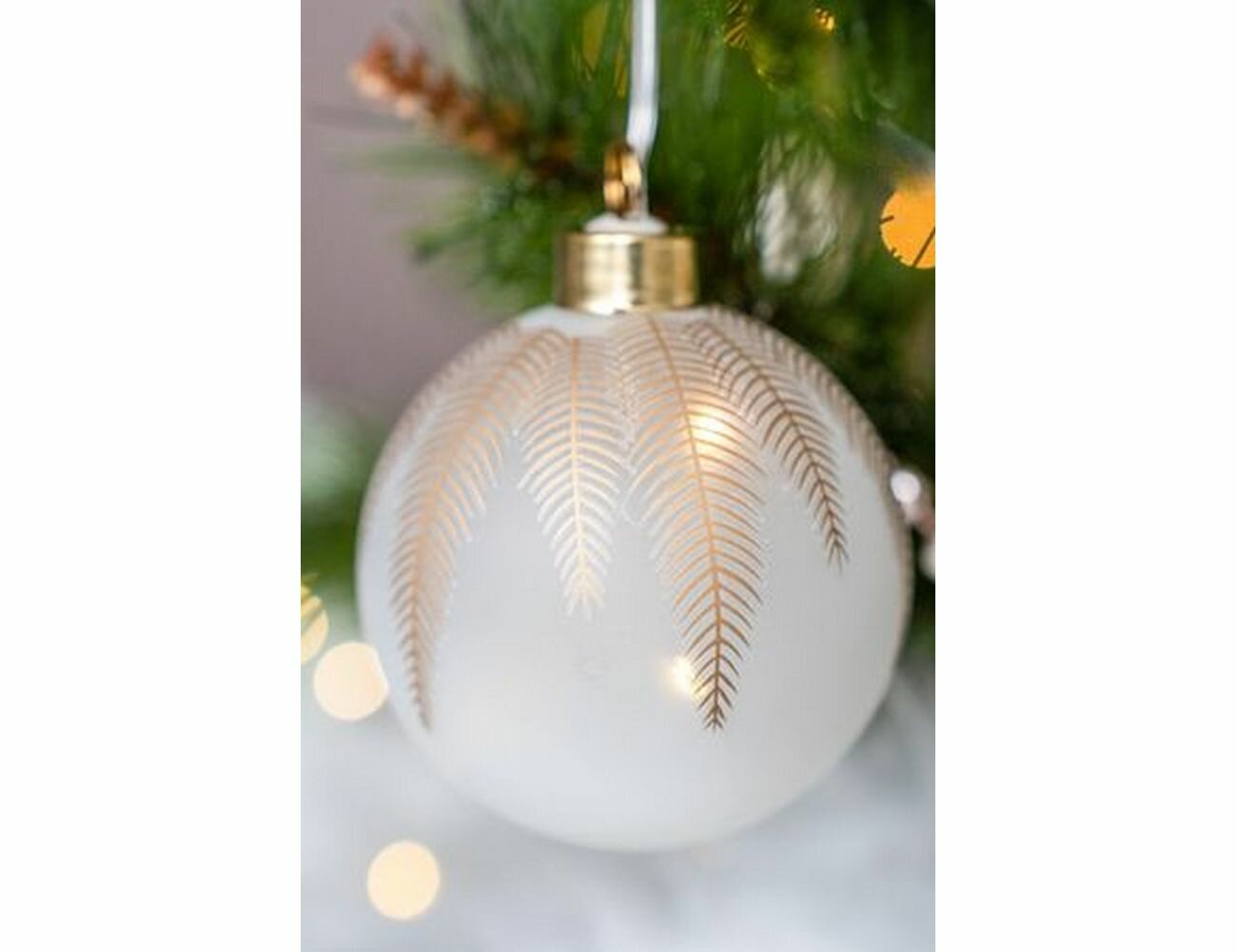 Светящийся елочный шар палма Д'ОРО стекло 4 теплых белых микро LED-огня 8 см Peha Magic GF-22090