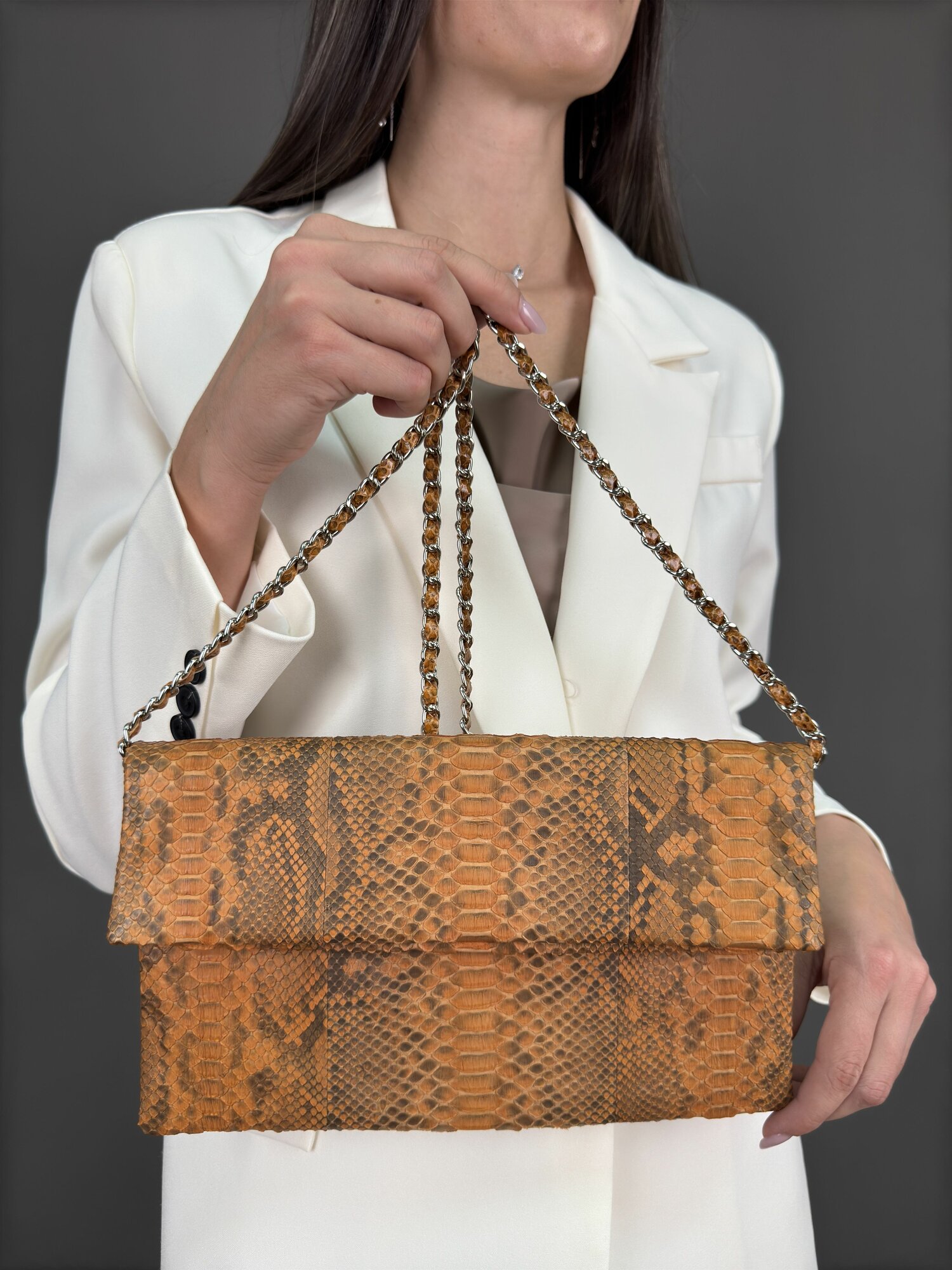 Сумка клатч Sefaro, фактура под рептилию, горчичный