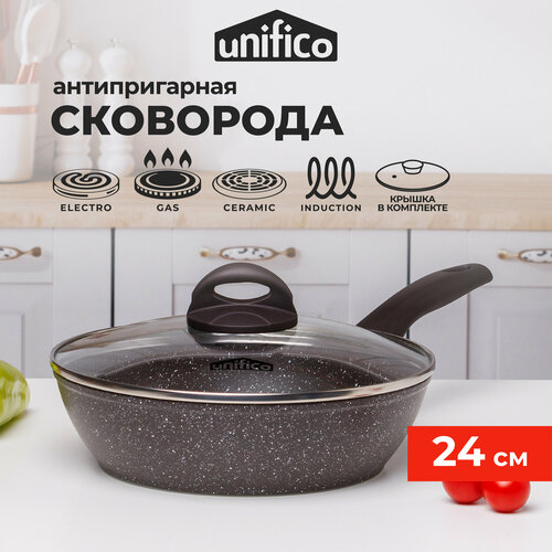 Сковорода с крышкой 24 см глубокая индукция UNIFICO Vigoroso Cioccolato широкое дно 2064₽