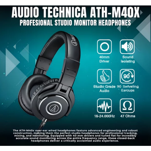 Audio-Technica ATH-M40x, высококачественные наушники для мониторинга и записи, черные