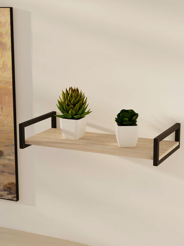 Изображение товара Настенная полка IamLoft, лофт, открытая, универсальная, ЛДСП/металл, дуб молочный, 69x33x12 см