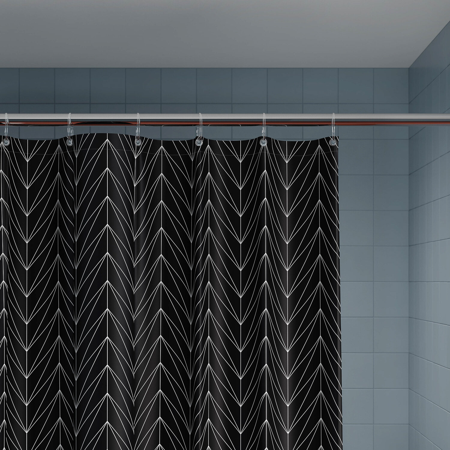 Штора для ванной IDDIS Base B05P18i11 180x200 см тканевая водонепроницаемая с кольцами черно-белая