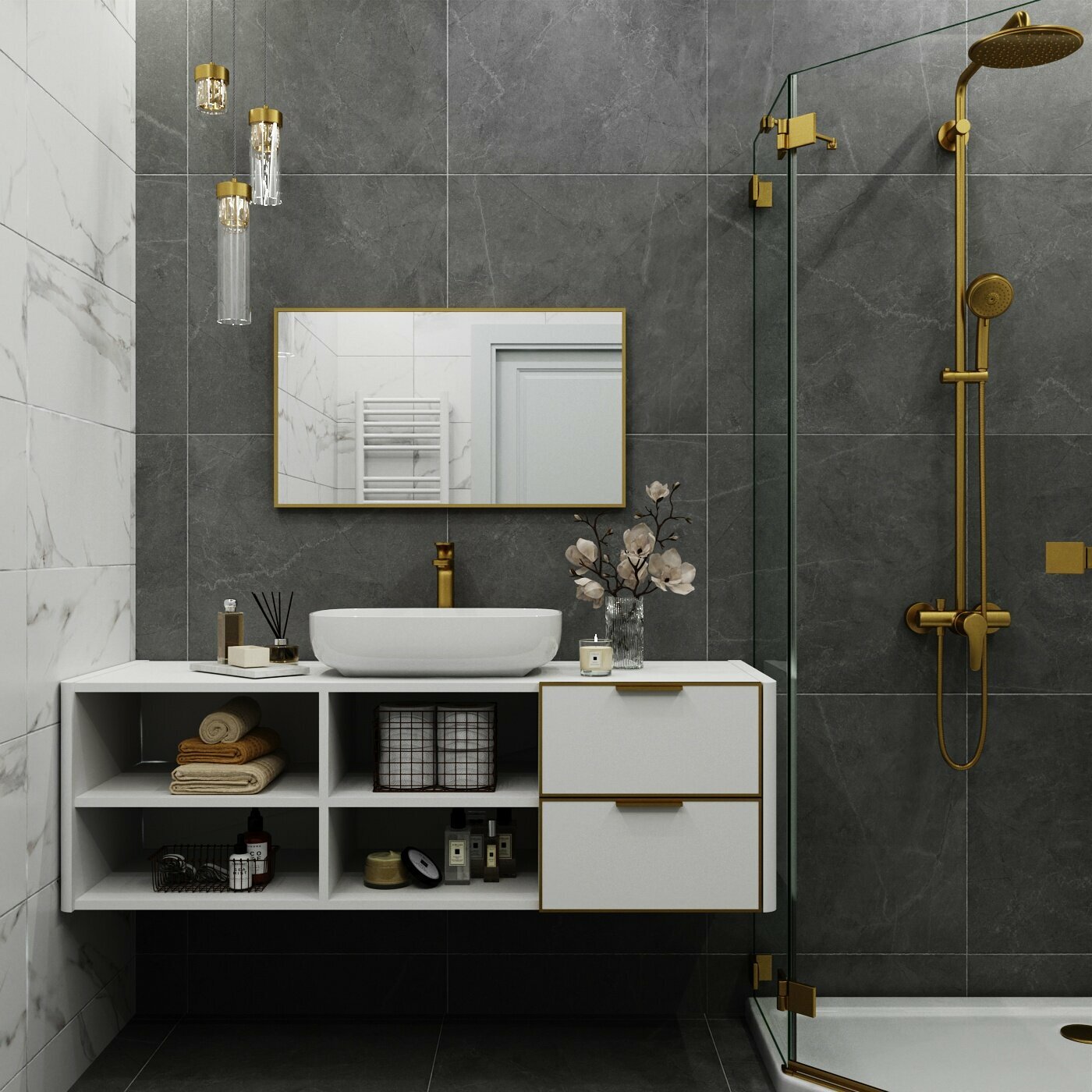 Зеркало настенное в алюминиевой раме BLX MIRROR 80х40 см. Золото