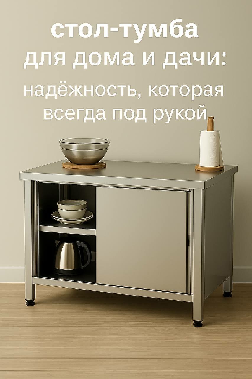 Стол-тумба / купе 100х60 "Home" - для дачи, теплиц, дома, мастерской. Прочный и надежный из нержавеющей стали, металлический — фото 1