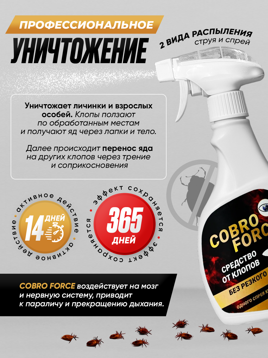 Средство от клопов COBRO FORCE, средство от постельных клопов 500 мл — фото 1