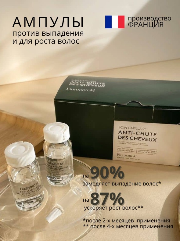 Набор ампул для волос Frederic M, против выпадения, с репейником, женьшенем и витаминами 10 ампул по 10мл Франция