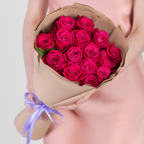 Изображение товара Букет Мегацвет24 "Шангри Ла", розы, 15 шт, высота 40 см, малиновые
