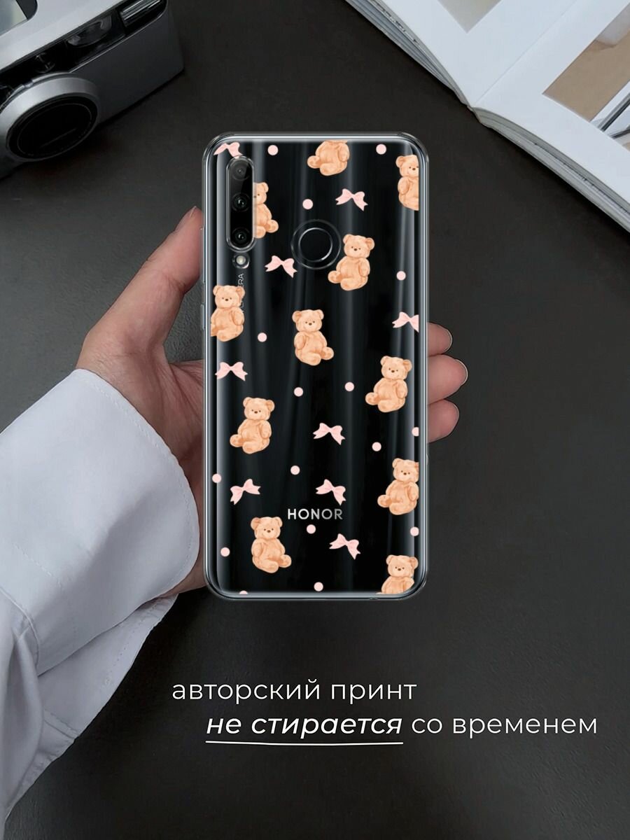 Чехол на Honor 10i/20 Lite 2019/20e/Huawei P Smart Plus 2019 / Хонор 10i с принтом Паттерн бежевые мишки, прозрачный — фото 1