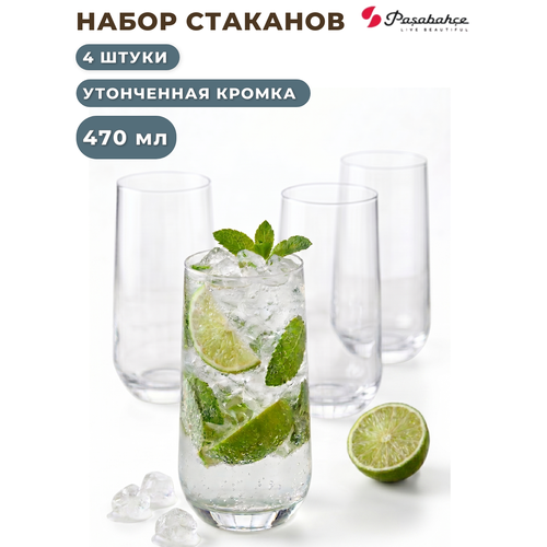 фото Набор стаканов pasabahce 470 мл, 4 шт, утонченная кромка, высокие стаканы для воды, сока и коктейлей