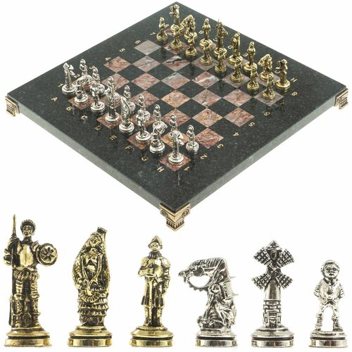 Шахматы Дон Кихот доска 28х28 см из камня креноид змеевик 122685 шахматы царь леонид доска 28х28 см змеевик 126040