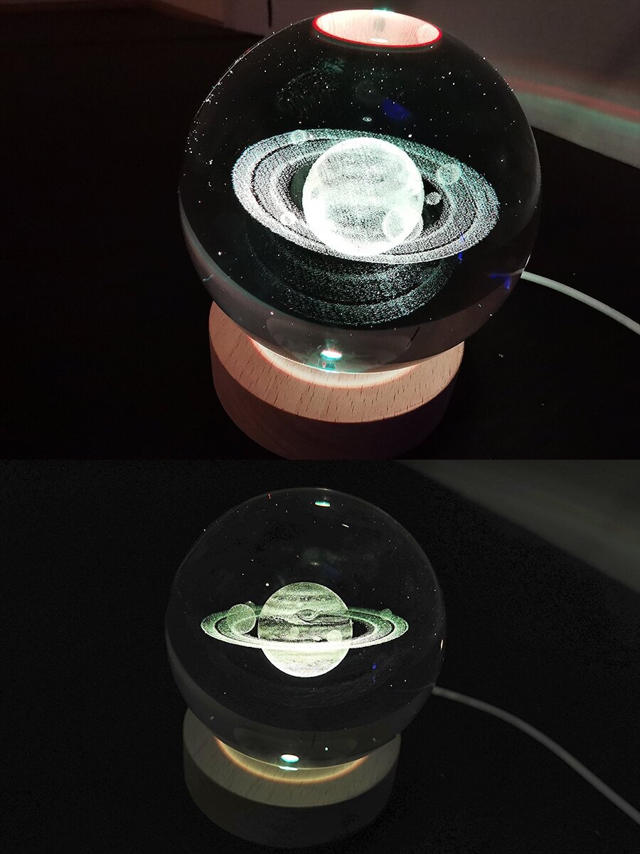 Ночник светильник стеклянный шар лампа 3D - Сатурн - фотография № 6