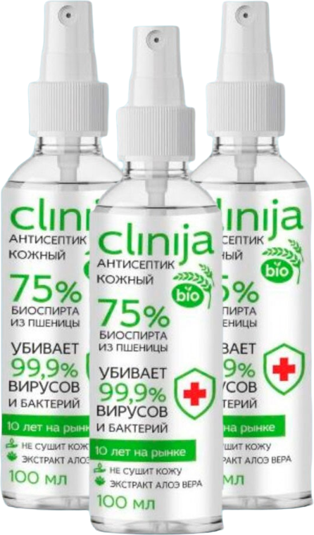 Clinija Clinija Антисептик кожный с экстрактом алоэ вера (спрей)