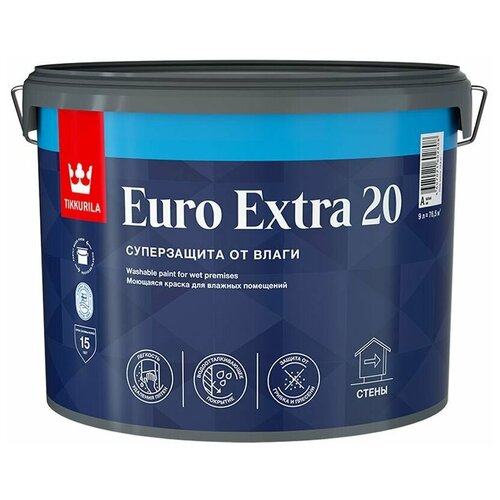 Краска водно-дисперсионная Tikkurila Euro Extra 20 моющаяся белая основа А 9 л