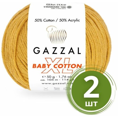 Пряжа Gazzal Baby Cotton XL (Беби Коттон XL) - 2 мотка Цвет: 3447 Горчица 50% хлопок, 50% акрил, 50 г 105 м