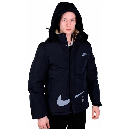 NIKE Куртка мужская зимняя утепленная Nike, черная, с капюшоном, размер 54