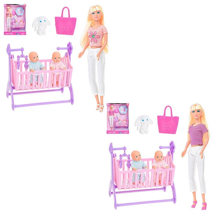 Набор "Мама с малышами" в коробке 1 кукла,2 пупса,кроватка,аксессуары 8359 Defa Lucy - фото №9