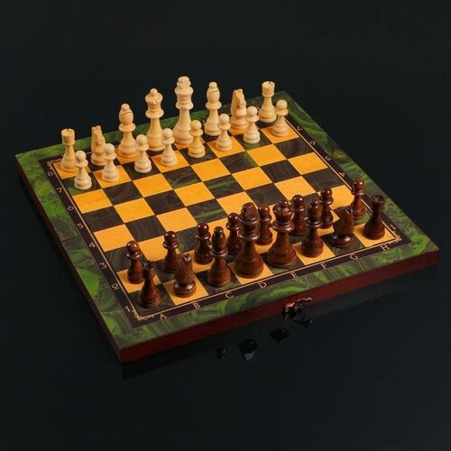 Настольная игра 3 в 1 Малахит: шахматы, шашки, нарды (доска дерево 40х40 см)