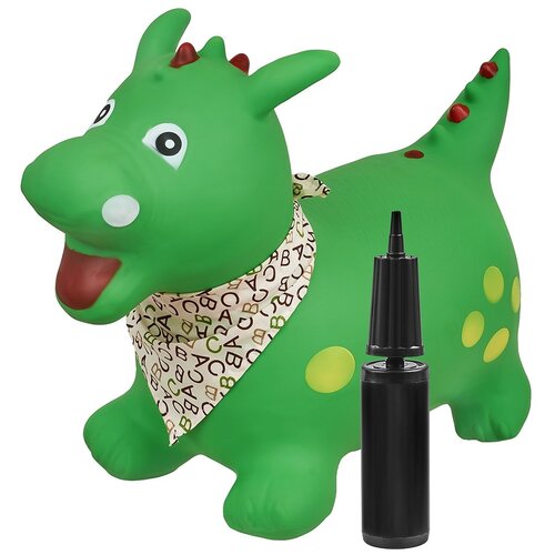 Прыгун Зеленый дракоша Тоша, детская надувная развивающая игрушка-тренажер (в комплекте с насосом и платком-банданой)