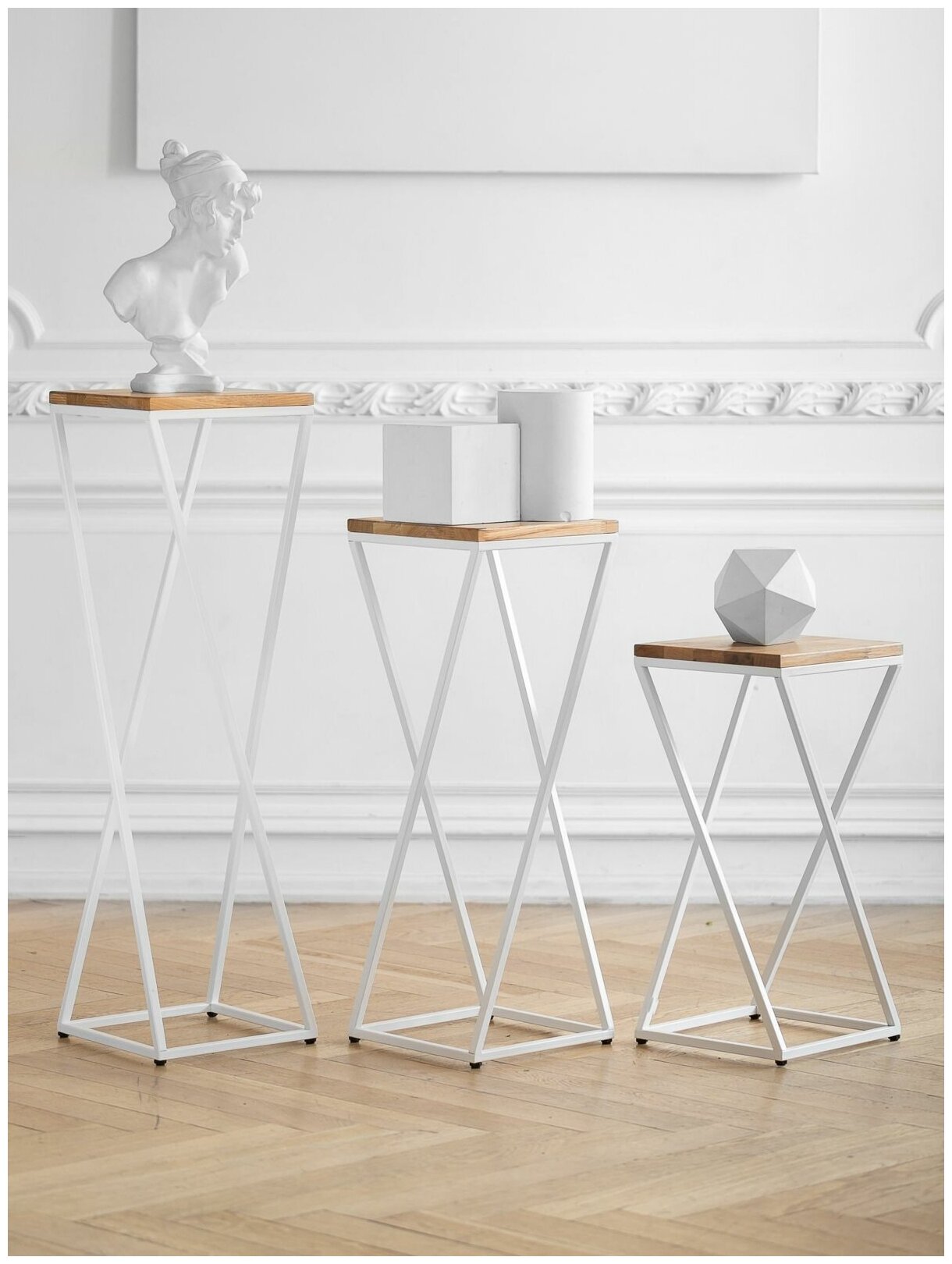 Столик-подставка Loft 100, металл/дерево, для кашпо, белый, 30x30х102см