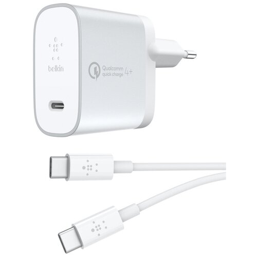 фото Сетевое зарядное устройство belkin qc4 27w usb-c home charger usb-c cable(f7u074vf04-slv)