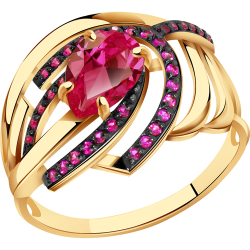 золотое кольцо александра кл3633 30ск р с фианитом и рубиновым корундом Кольцо Diamant online, золото, 585 проба, корунд, фианит, размер 19.5